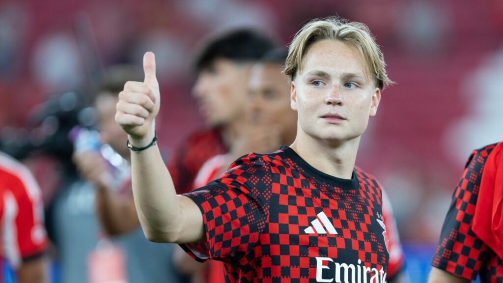Andreas Schjelderup playing for Benfica