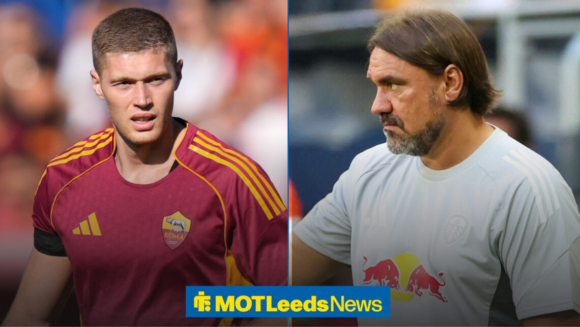 Leeds United manager Daniel Farke glances at Roma striker Artem Dovbyk.