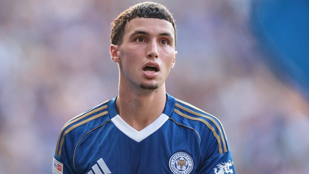 Bilal El Khannouss playing for Leicester City