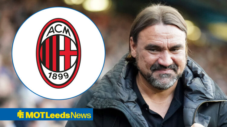 Daniel Farke smiling, AC Milan badge