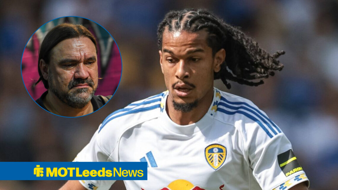 Leeds star Isaac Schmidt in action, Daniel Farke looking moody.