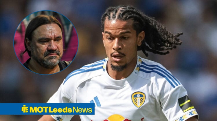 Leeds star Isaac Schmidt in action, Daniel Farke looking moody.