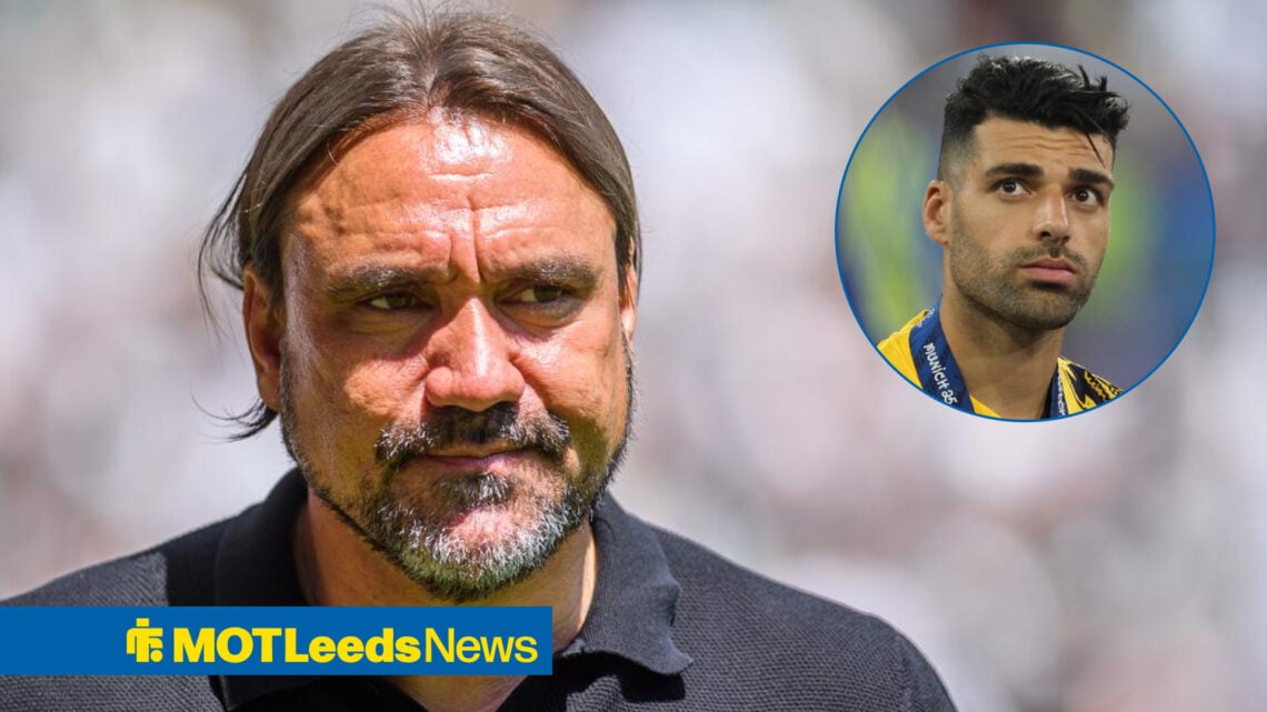 Leeds United manager Daniel Farke glances at transfer target Mehdi Taremi.