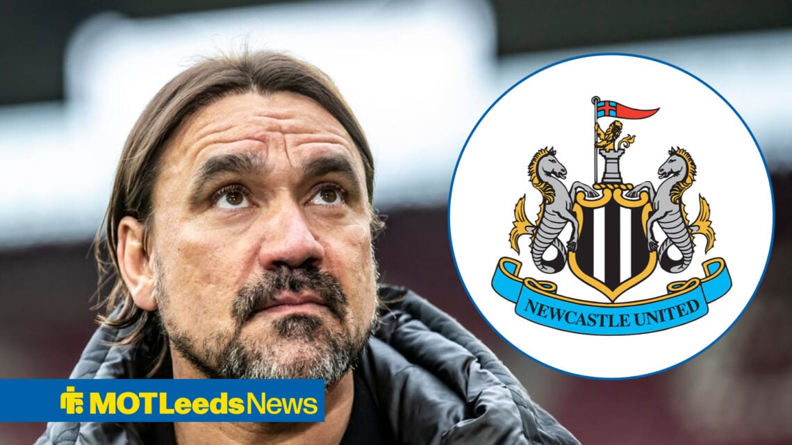 Daniel Farke looking upwards with Newcastle badge