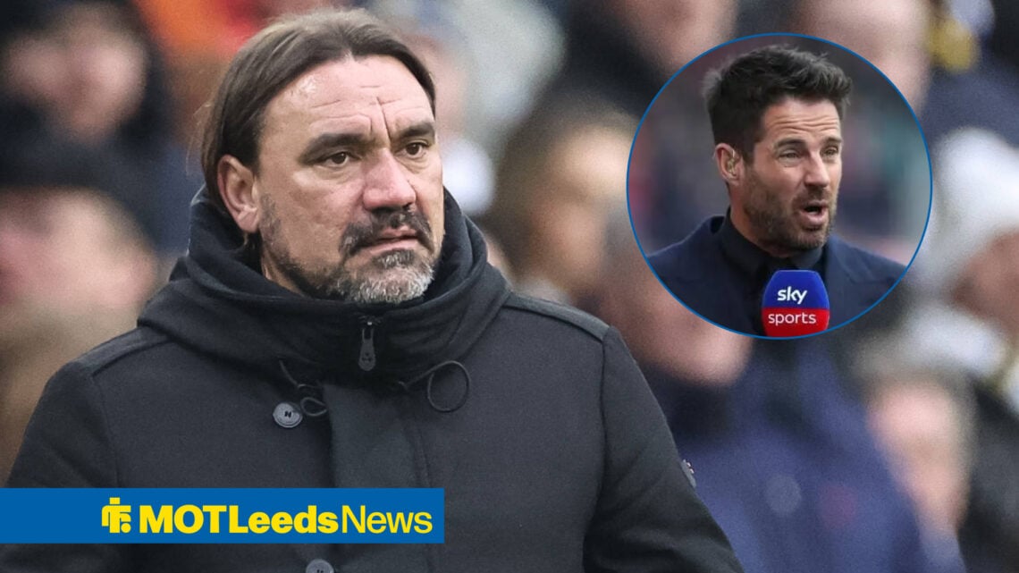 Daniel Farke looking unhappy towards Jamie Redknapp