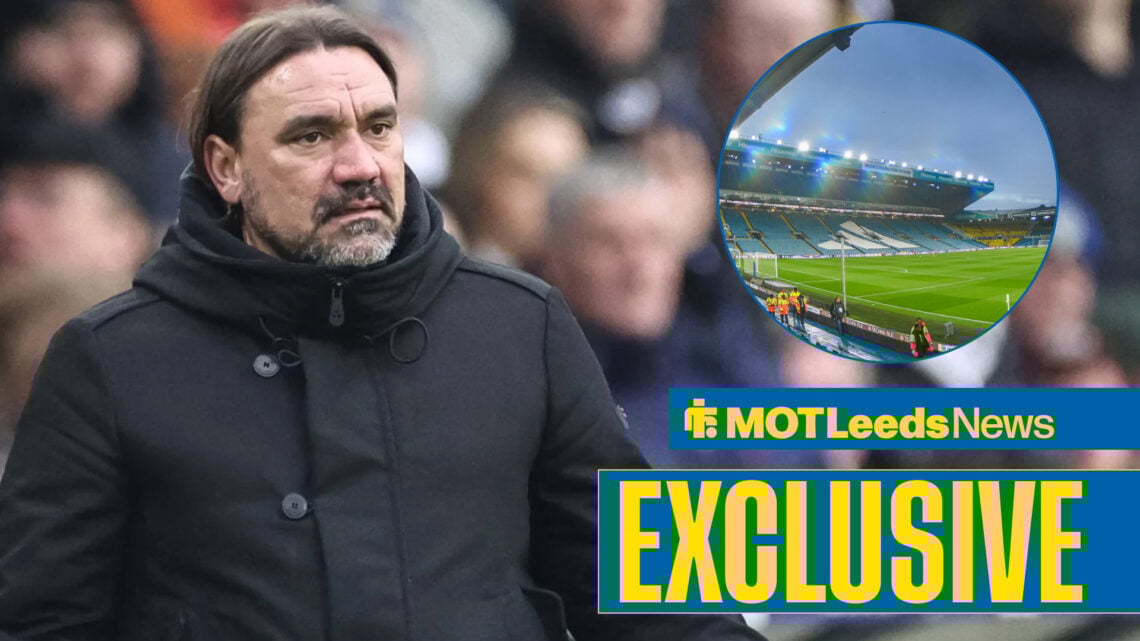 Daniel Farke looking confused with Elland Road in a circle