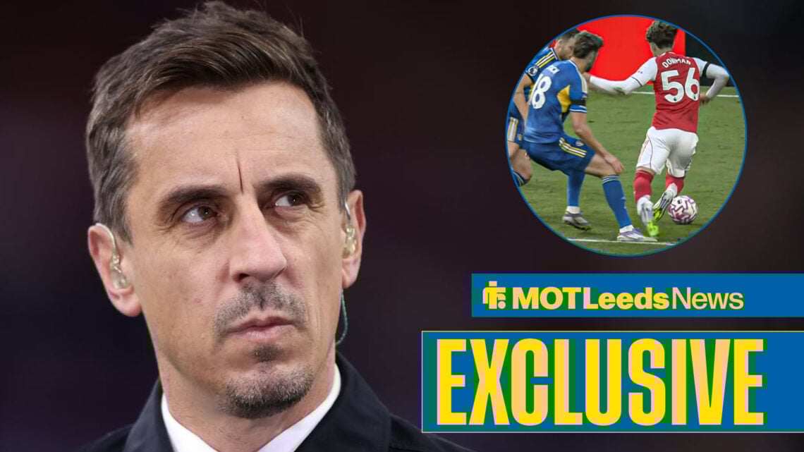 Sky Sports pundit Gary Neville looking bemused with Anton Stach's foul on Max Dowman insert.