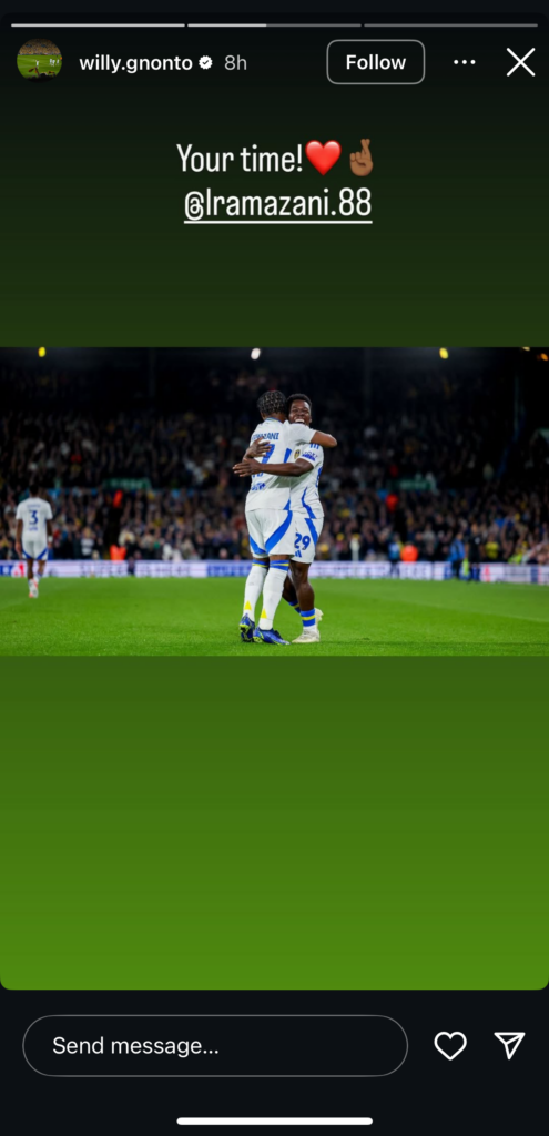 Willy Gnonto bids farewell to Largie Ramazani on his Instagram story.