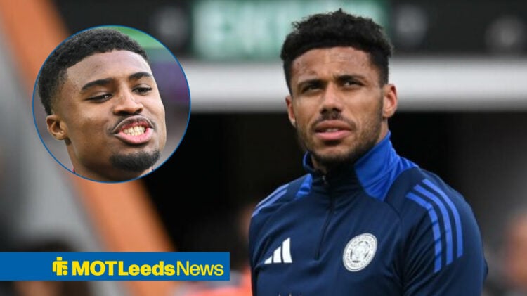 James Justin walking in Leicester City training top with Ben Johnson Ipswich. Leeds United