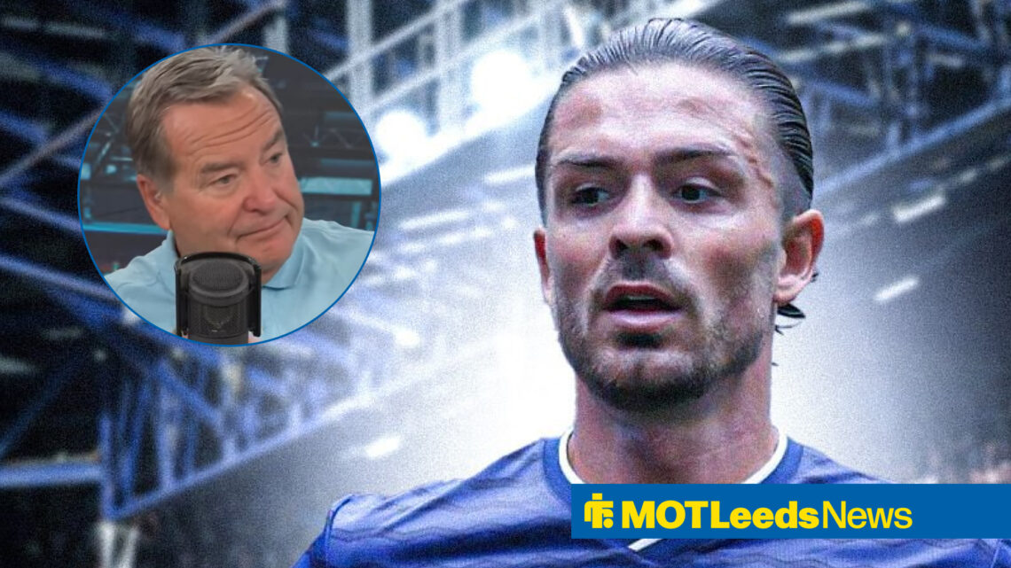 Everton attacker Jack Grealish looking at a circle inset of talkSPORT host Jeff Stelling