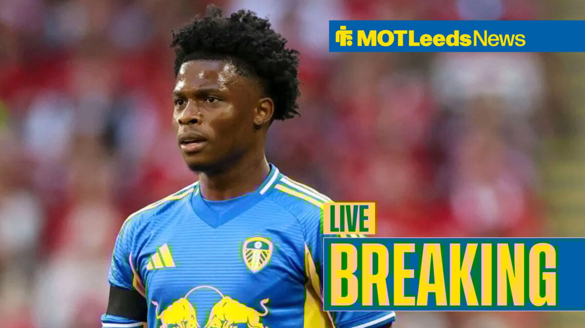 Leeds winger Largie Ramazani with a 'Breaking' banner
