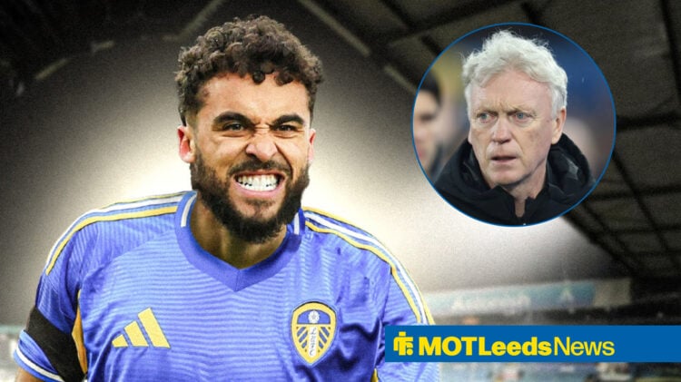 David Moyes looking at Dominic Calvert-Lewin in a Leeds shirt