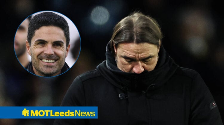 Leeds United manager Daniel Farke and Arsenal boss Mikle Arteta in circular inset