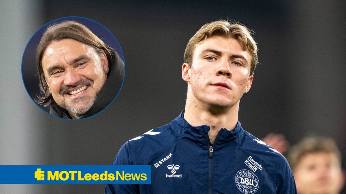 Leeds United manager Daniel Farke and Manchester United striker Rasmus Hojlund