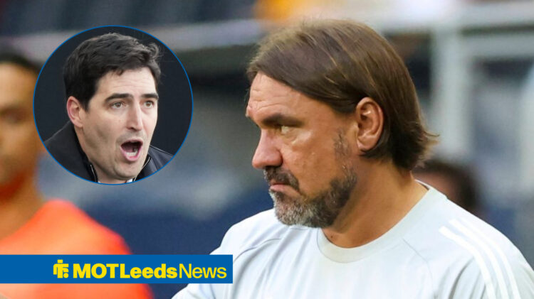 Leeds United manager Daniel Farke and Bournemouth boss Andoni Iraola in circular inset