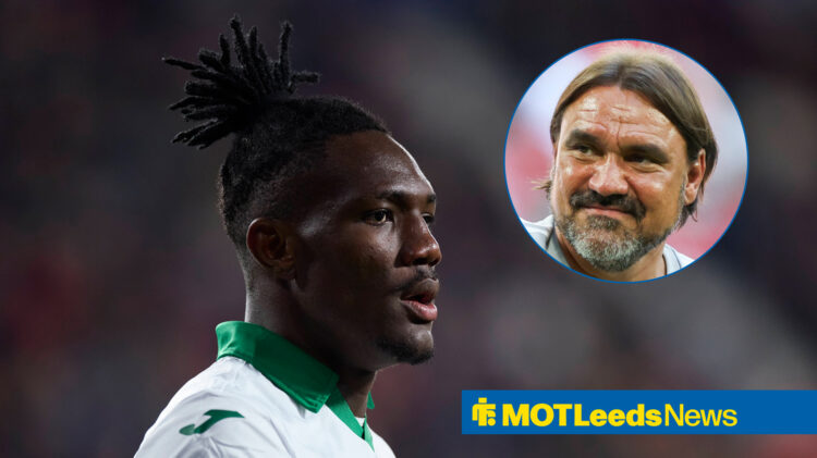 Leeds United manager Daniel Farke in circular inset and Getafe striker Christantus Uche