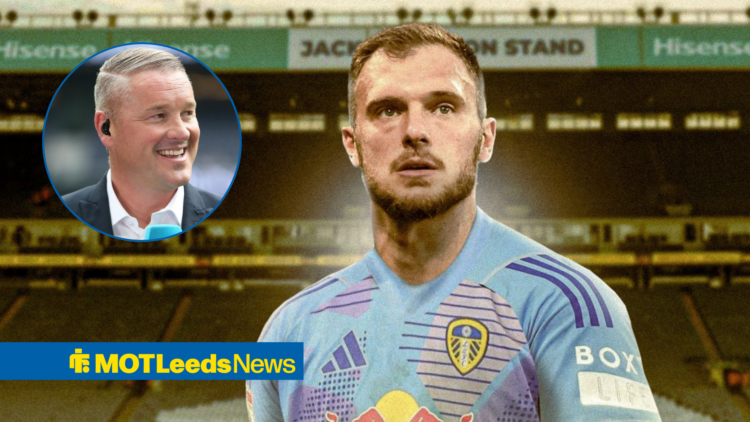 Leeds star Lucas Perri looking confused, Paul Robinson in inset.