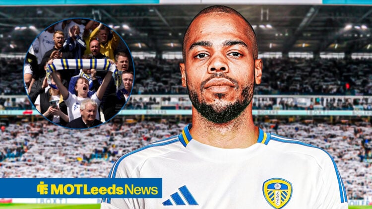 Leeds star Lukas Nmecha and supporters singing.