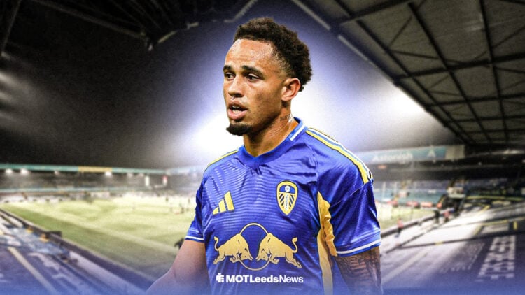 Noah Okafor in the Leeds United away kit