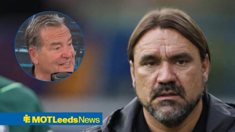 Jeff Stelling talking on talkSPORT in a circular frame inset, next to Daniel Farke looking confused