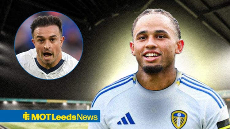 Xherdan Shaqiri shouting at new Leeds United man Noah Okafor.