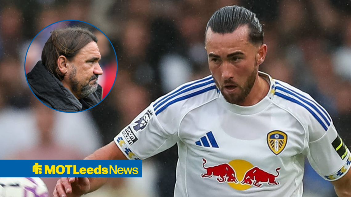 Jack Harrison in action for Leeds with Daniel Farke in frame