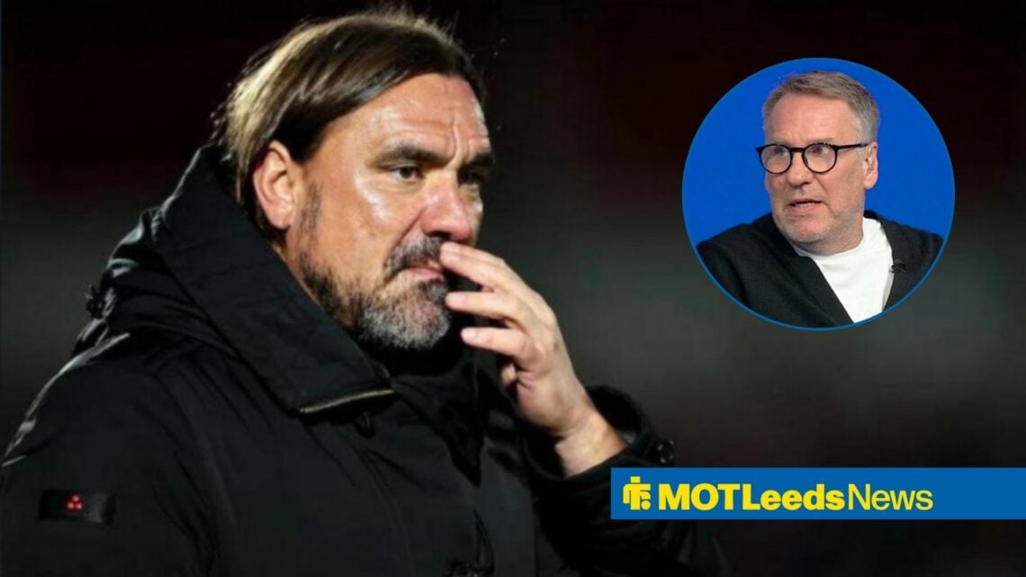 Daniel Farke looking frustrated with Paul Merson in frame