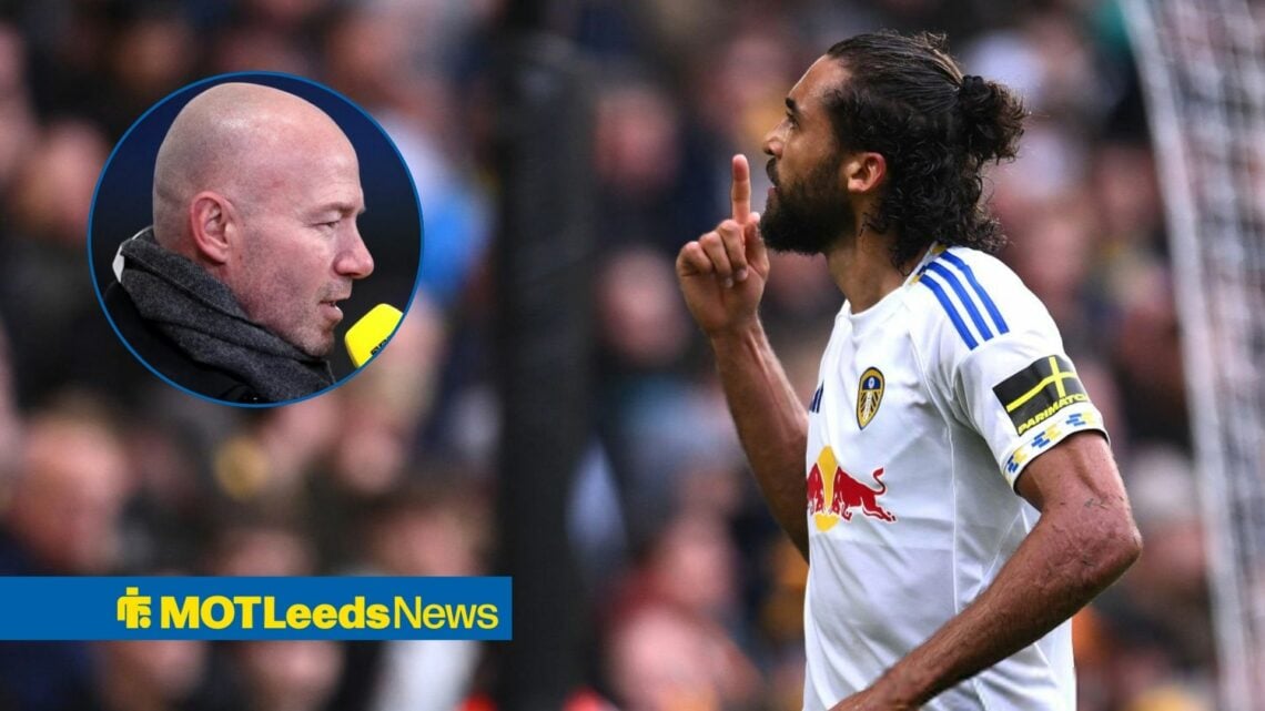 Dominic Calvert-Lewin celebrating with Alan Shearer in frame