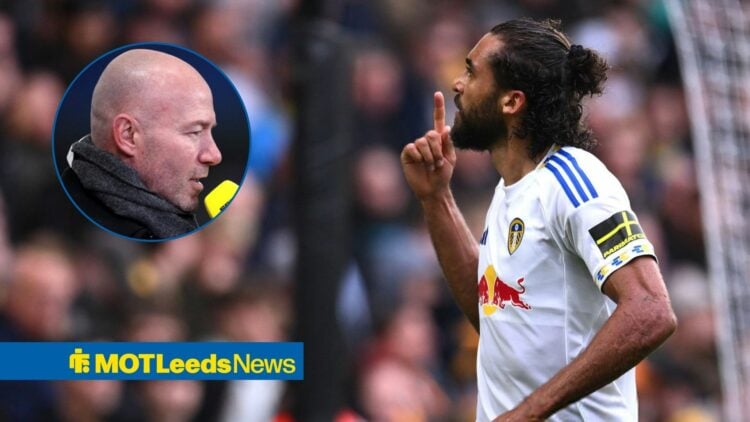 Dominic Calvert-Lewin celebrating with Alan Shearer in frame