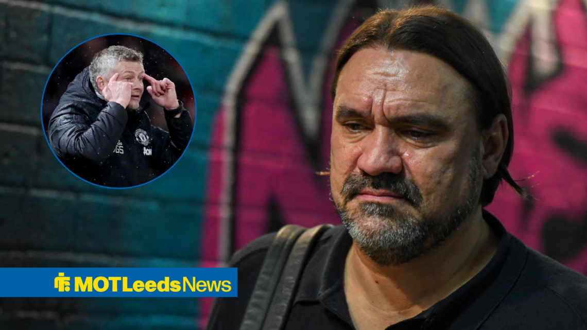 Daniel Farke looking stern with Solskjaer in circular frame