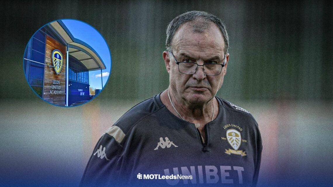 Marcelo Bielsa looking frustrated with Thorp Arch in frame