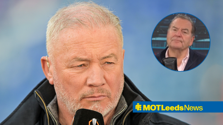 Ally McCoist looking concerned with Jeff Stelling in circular frame