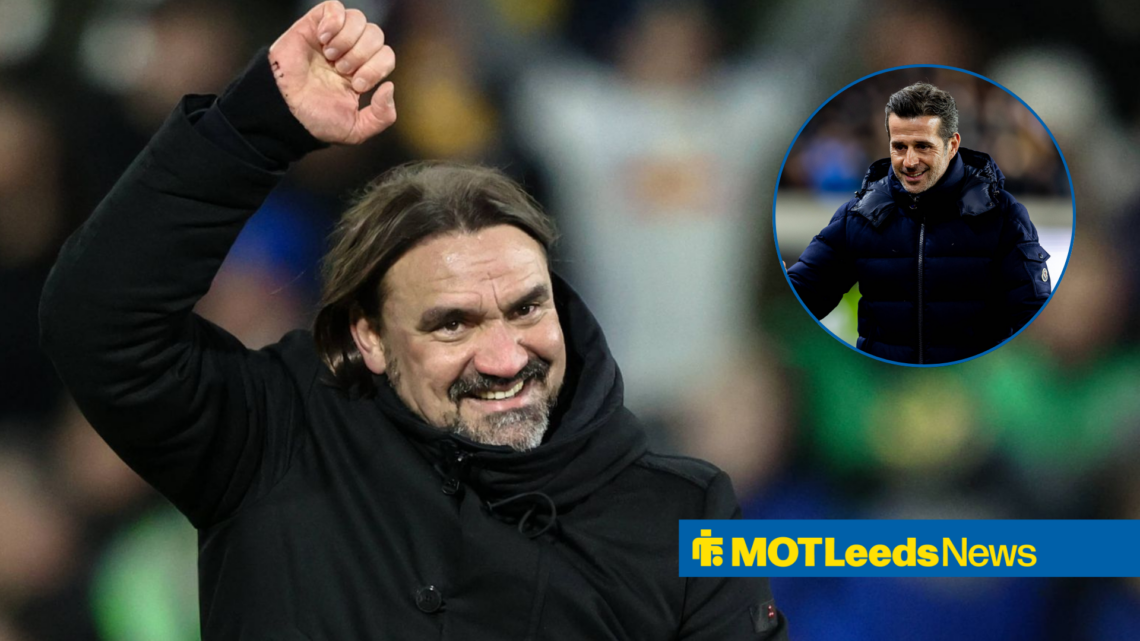 Daniel Fark with his arm raised alongside a circle inset of Marco Silva.