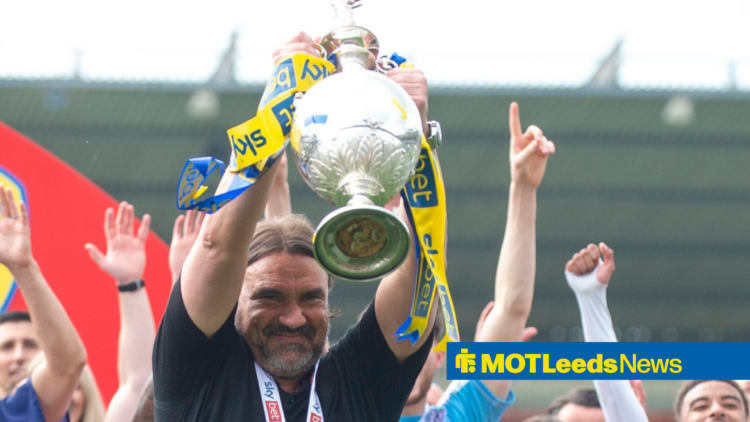 Leeds United manager Daniel Farke lifting the Championship title.