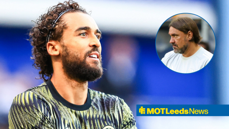 Dominic Calvert-Lewin in Leeds training gear with Daniel Farke in circular frame