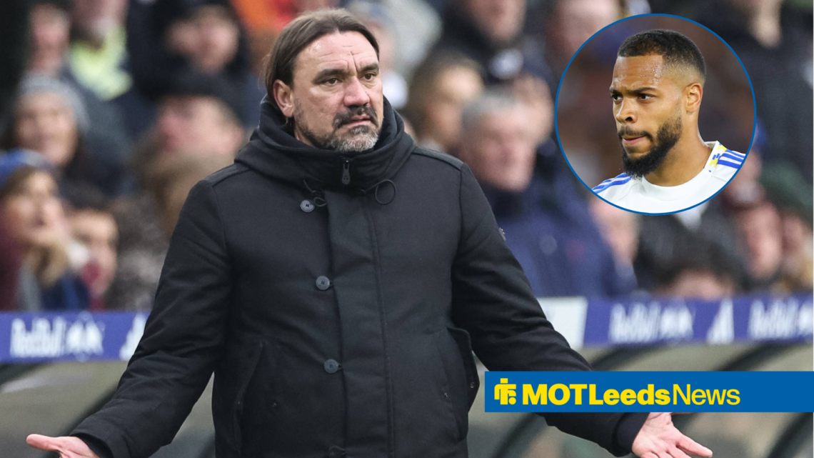 Leeds manager Daniel Farke, Lukas Nmecha in a circular insert