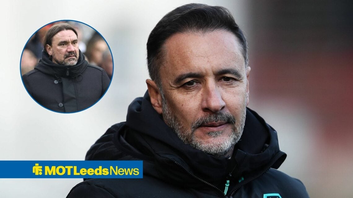 Vitor Pereira looks on, with Daniel Farke in a circular frame