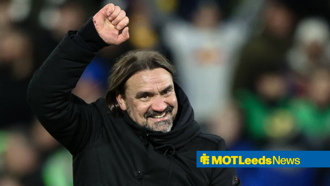 Leeds manager Daniel Farke punching the air