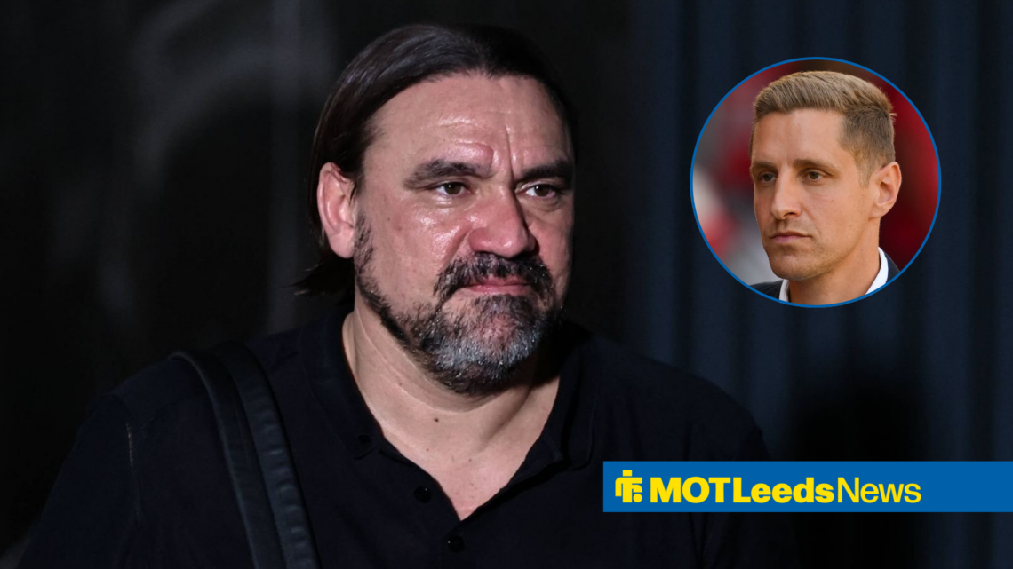 Leeds United manager Daniel Farke, Michael Dawson in a circular insert.