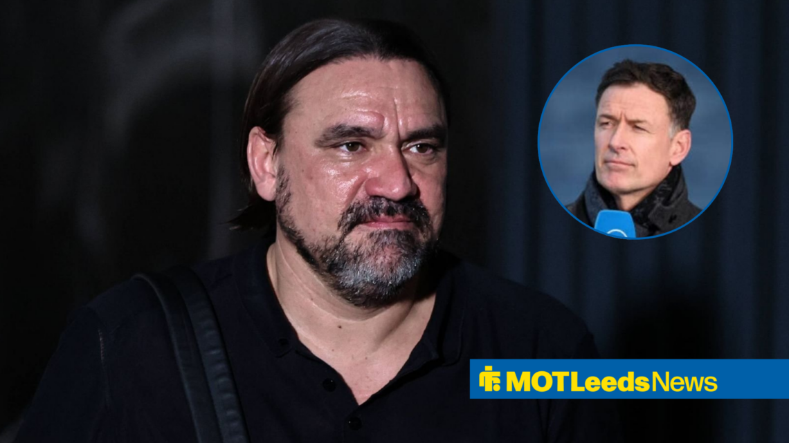 Leeds United manager Daniel Farke, Chris Sutton in a circular insert.