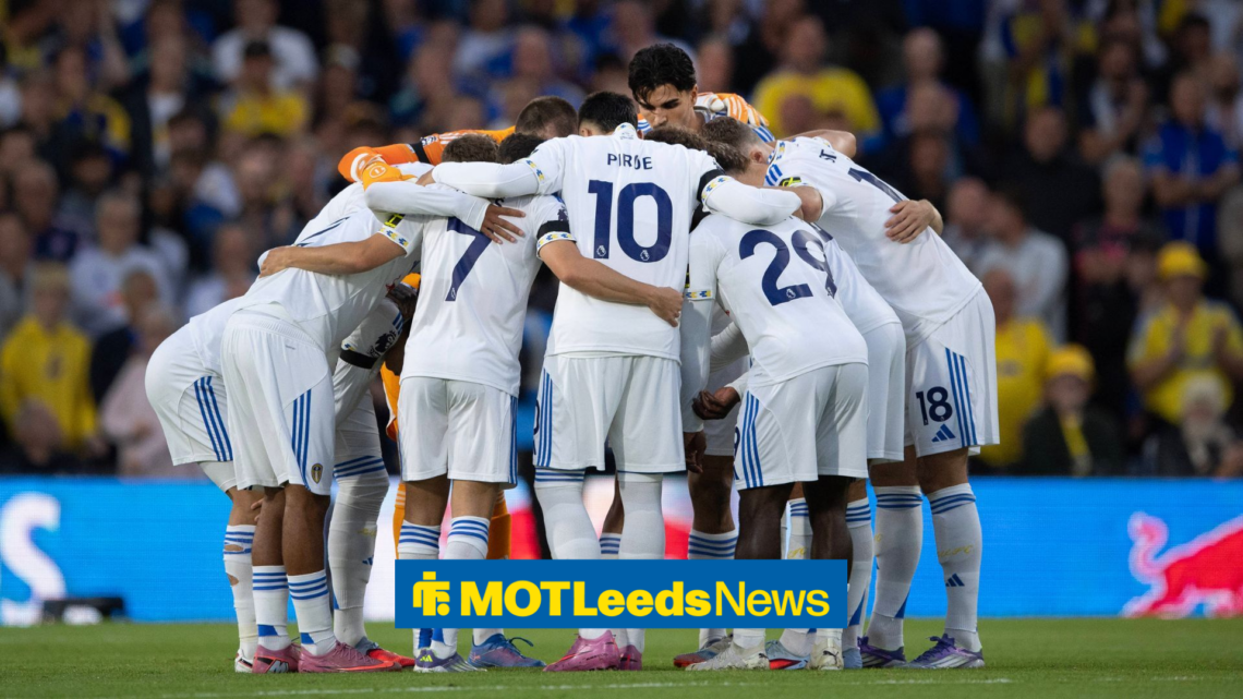 Leeds United players in a huddle