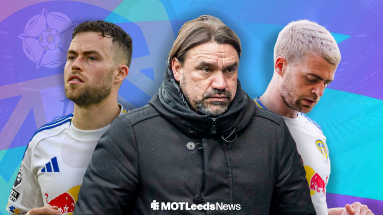 Daniel Farke central with Gabriel Gudmundsson on left and Patrick Bamford right