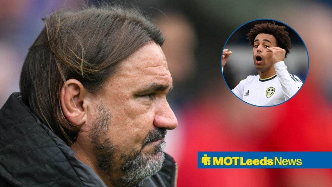 Daniel Farke looking stern with Tyler Adams in frame