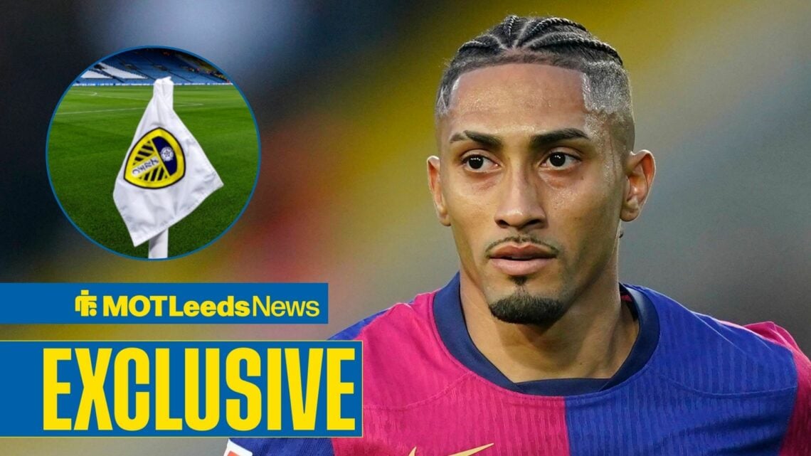 Raphinha at Barcelona with Elland Road in frame