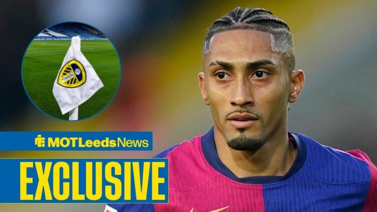 Raphinha at Barcelona with Elland Road in frame