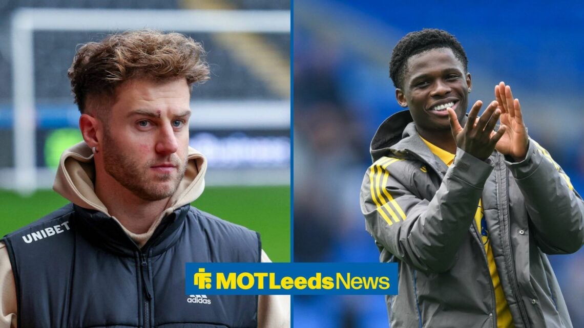Leeds United defender Joe Rodon in a side-by-side image with Largie Ramazani