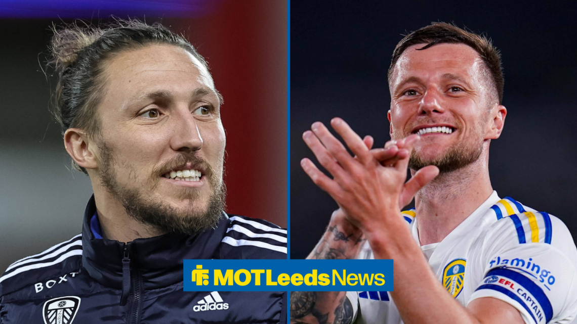 Luke Ayling with Liam Cooper looking happy