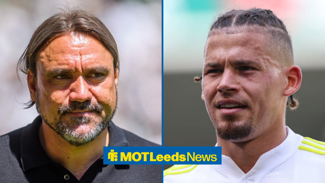Leeds manager Daniel Farke looking at Kalvin Phillips