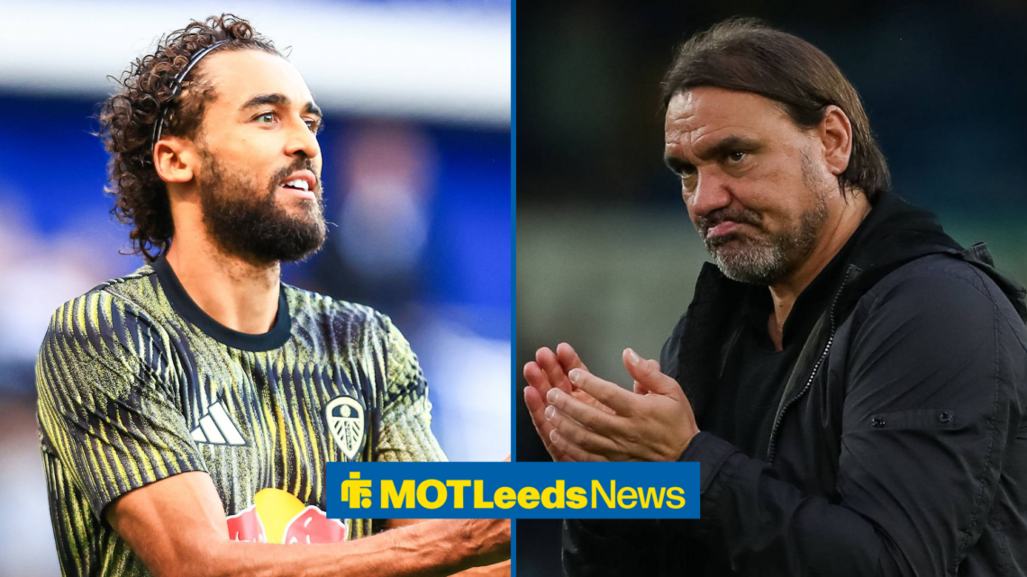 Dominic Calvert-Lewin warming up for Leeds, Daniel Farke applauding