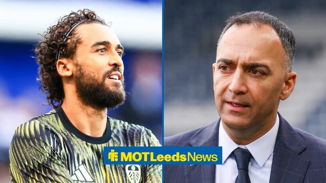 Leeds United striker Dominic Calvert-Lewin looks at Leeds chairman Paraag Marathe.